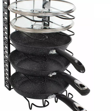 Pannenorganizer - 5 Verdelingen - Zwart - 25,5 x 20,5 x 38 cm - Opbergrek voor Pannen, Potten en Deksels