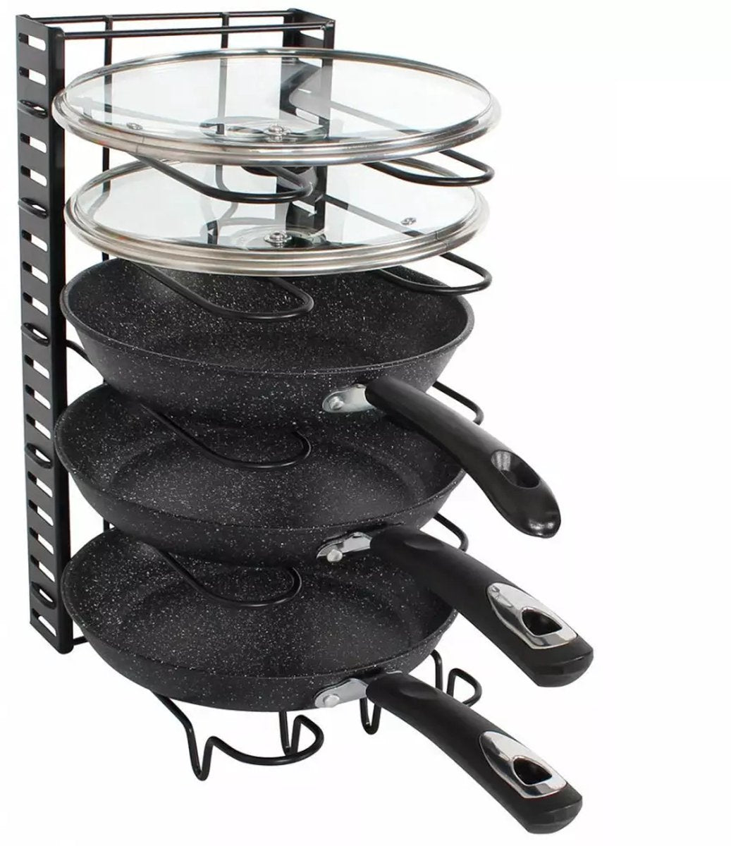 Pan Organizer - 5 Dividers - Black - 25.5 x 20.5 x 38 cm - Storage Rack for Pans, Pots and Lids
