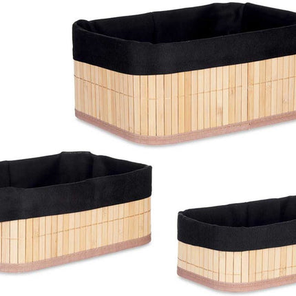 Kipit Badkamer/toilet ruimte opbergmandjes - bamboe/stof zwart - set 3x stuks - verschillende formaten