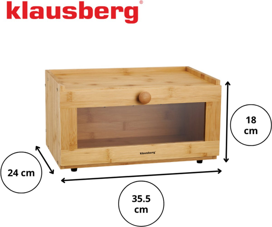 KLAUSBERG Boîte à Pain en Bambou avec Façade en Acrylique - 35,5x24x18 cm - Rangement Naturel pour le Pain - KB-7923 - Boîte à Pain - Boîte de Conservation du Pain