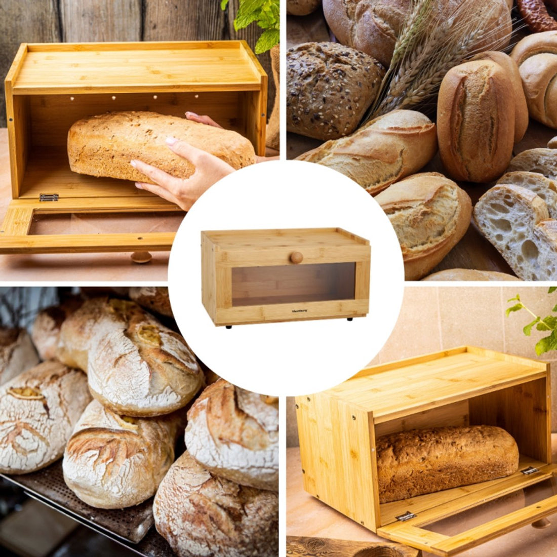 KLAUSBERG Boîte à Pain en Bambou avec Façade en Acrylique - 35,5x24x18 cm - Rangement Naturel pour le Pain - KB-7923 - Boîte à Pain - Boîte de Conservation du Pain