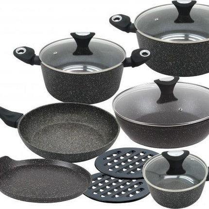Klausberg 7201 pannenset - 12 delig - keramische/marmer coating - gesmeed aluminium - alle warmtebronnen - non stick - inductie - zwart