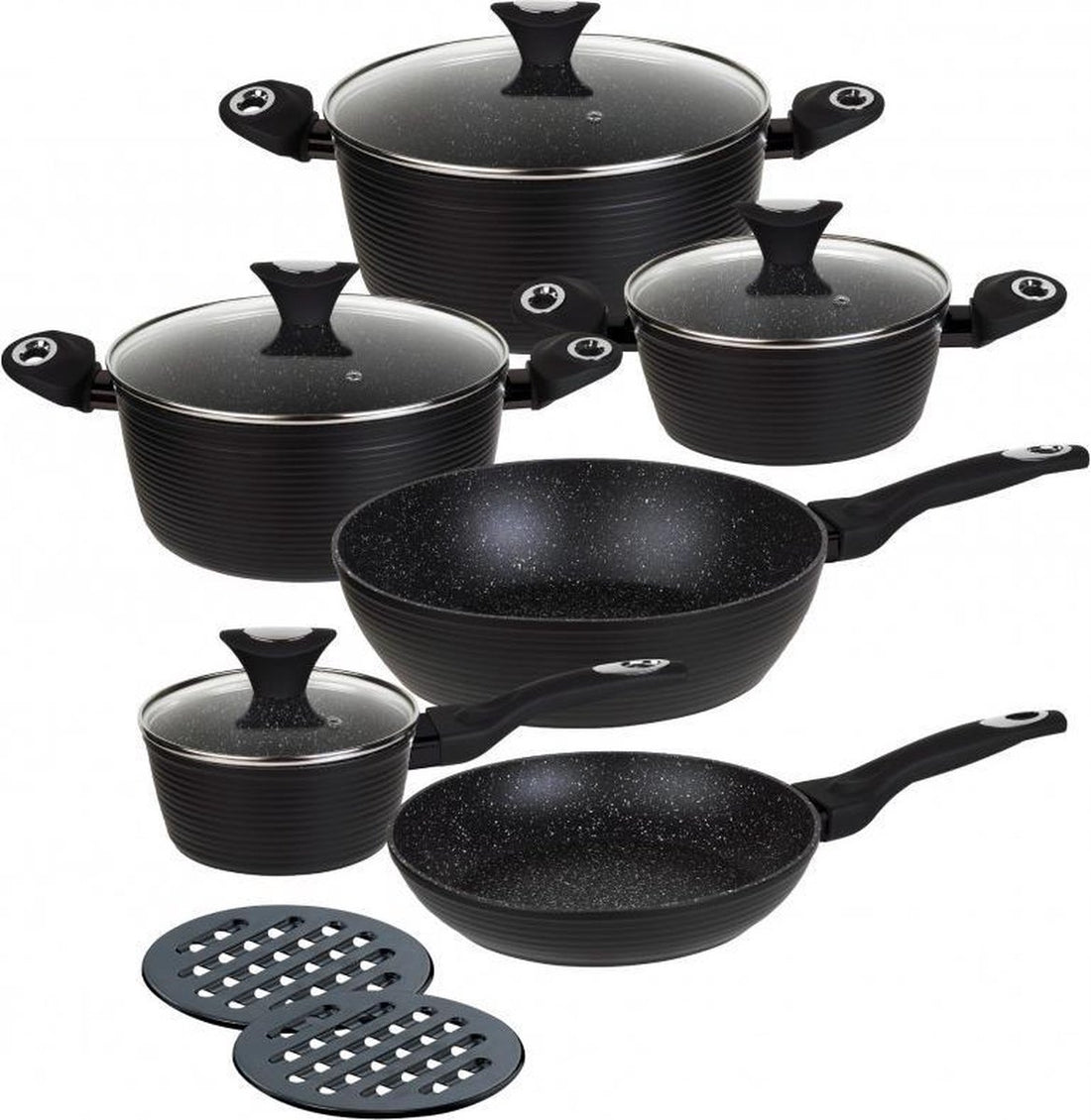 Batterie de cuisine Klausberg 7244 – 12 pièces – Revêtement marbre / céramique – Aluminium forgé – Tous feux dont induction – Noir