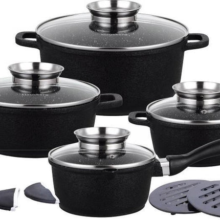 Klausberg - Pannenset 12 delig - zwart - marmer coating