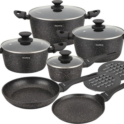 Klausberg 7658 - 12 delige pannenset - Kookpannen - 16-20-24-24-24-28 cm - zwart - met deksel