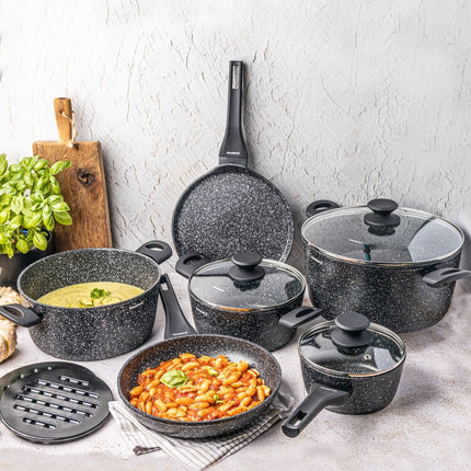 Klausberg 7658 - 12 delige pannenset - Kookpannen - 16-20-24-24-24-28 cm - zwart - met deksel