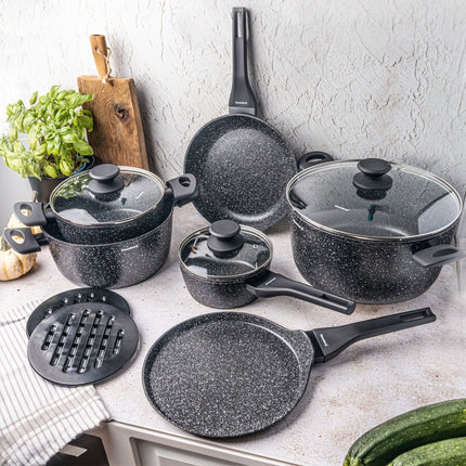 Klausberg 7658 - 12 delige pannenset - Kookpannen - 16-20-24-24-24-28 cm - zwart - met deksel