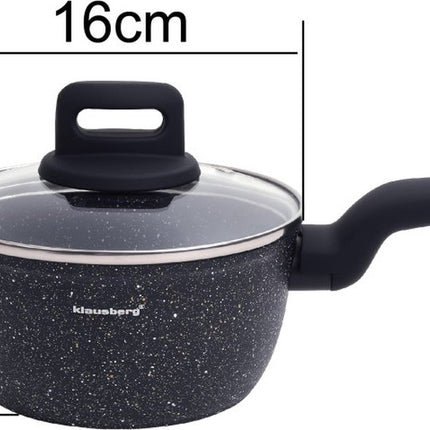 Klausberg - Zwart Marmeren Steelpan - sauspan - 16 cm - zwart - met deksel
