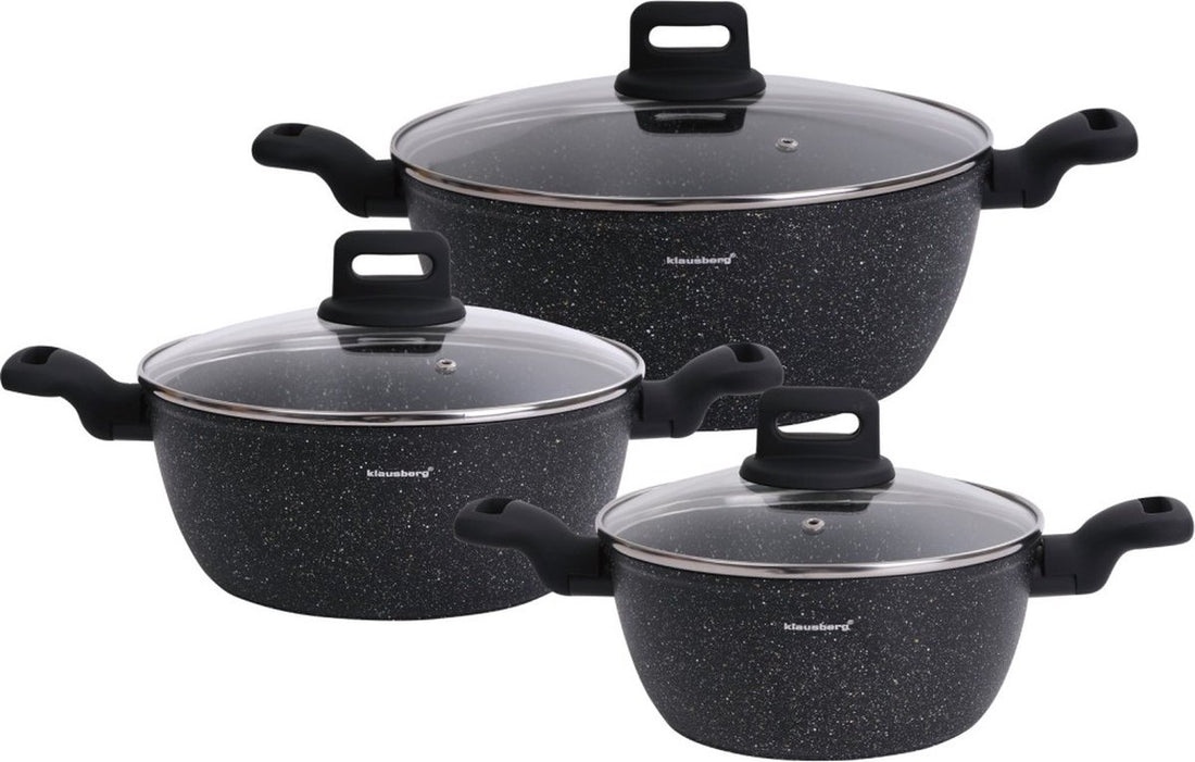 Klausberg - Ensemble de 6 casseroles - 20-24-28 cm - noir - avec couvercle