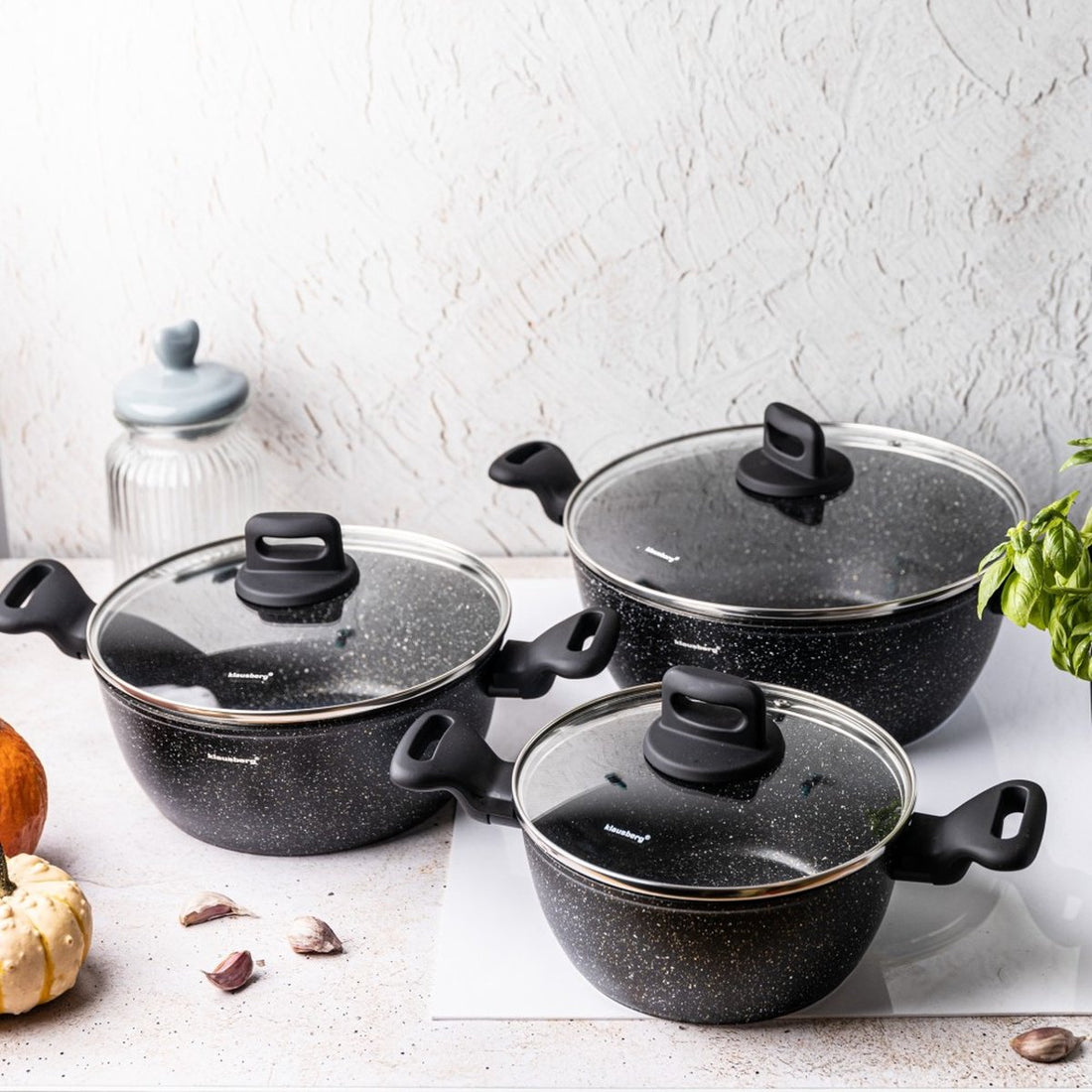 Klausberg - Ensemble de 6 casseroles - 20-24-28 cm - noir - avec couvercle