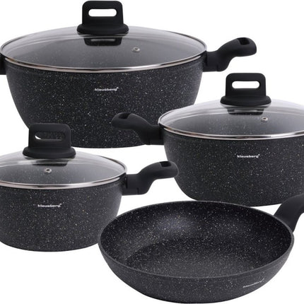 Klausberg - 7 delige pannenset - Kookpannen - 20-24-24-28 cm - zwart - met deksel