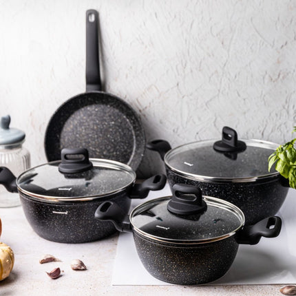 Klausberg - 7 delige pannenset - Kookpannen - 20-24-24-28 cm - zwart - met deksel