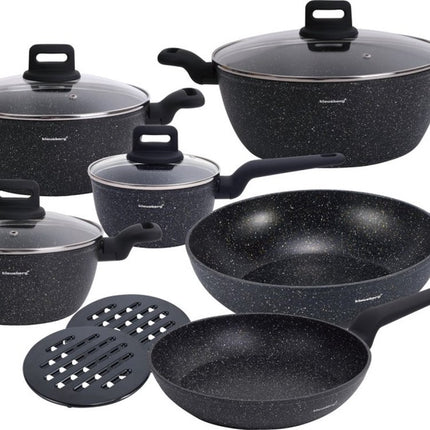 Klausberg - 12 delige pannenset - Kookpannen - 16-20-24-24-28-28 cm - zwart - met deksel