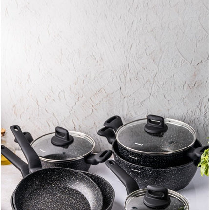 Klausberg - 12 delige pannenset - Kookpannen - 16-20-24-24-28-28 cm - zwart - met deksel
