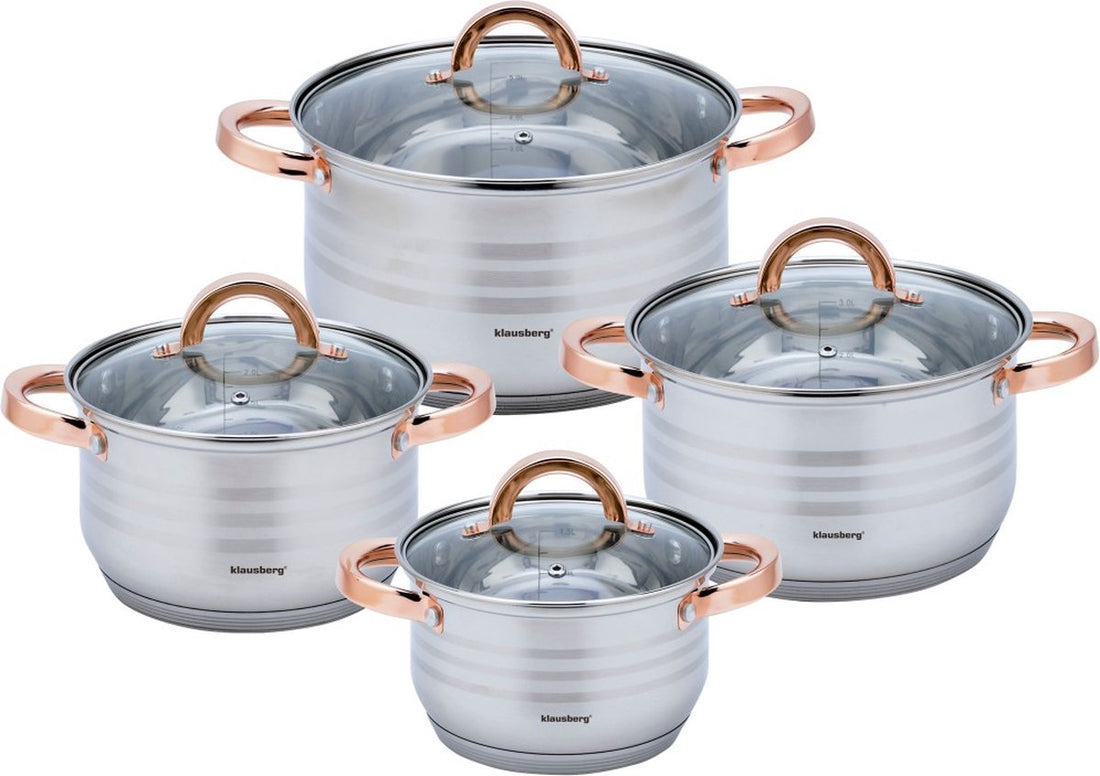 Klausberg 7699 - Ensemble de 8 casseroles - 16-18-20-24 cm - avec couvercle - rose doré