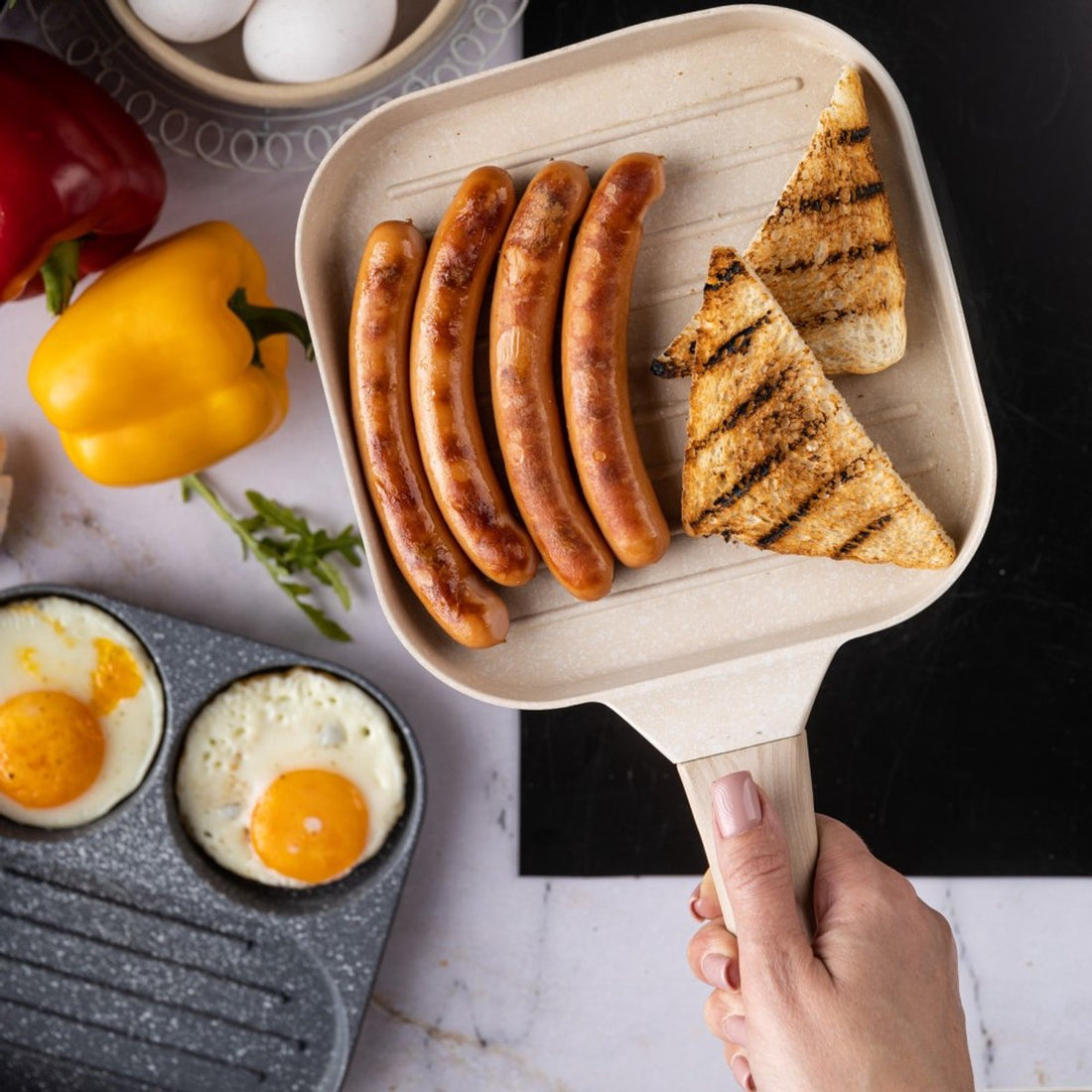 Klausberg 7812 grillpan – beige, houten handvat, 36 x 18 cm, ook voor inductie – foto 3