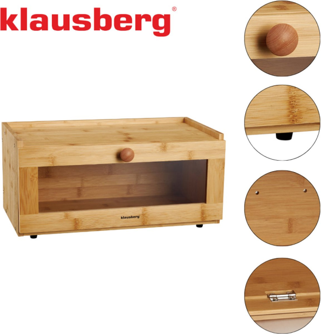 KLAUSBERG Bamboe Brooddoos Met Acryl Front - 40 x 24, 5 x 19 cm - Natuurlijke Broodopslag - KB-7924 - Broodtrommel - Brood vershouddoos