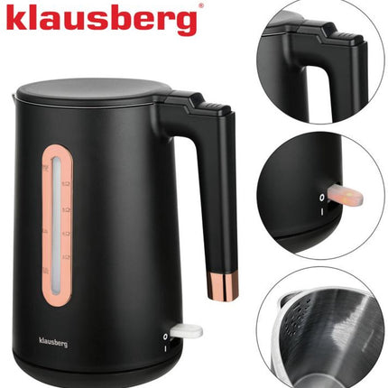 Klausberg KB-7889 Elektrische Waterkoker - 1,7L - Zwart/Rose Goud - 2200W - RVS & PP - Veilig & Stijlvol - Rose Gold