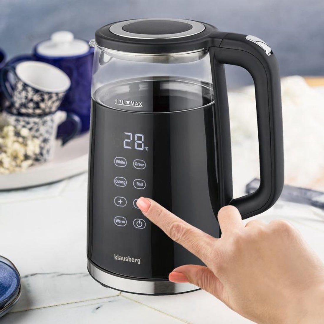 Klausberg KB-7894 glazen waterkoker met temperatuurregeling – 1,7 L, zwart – foto 3