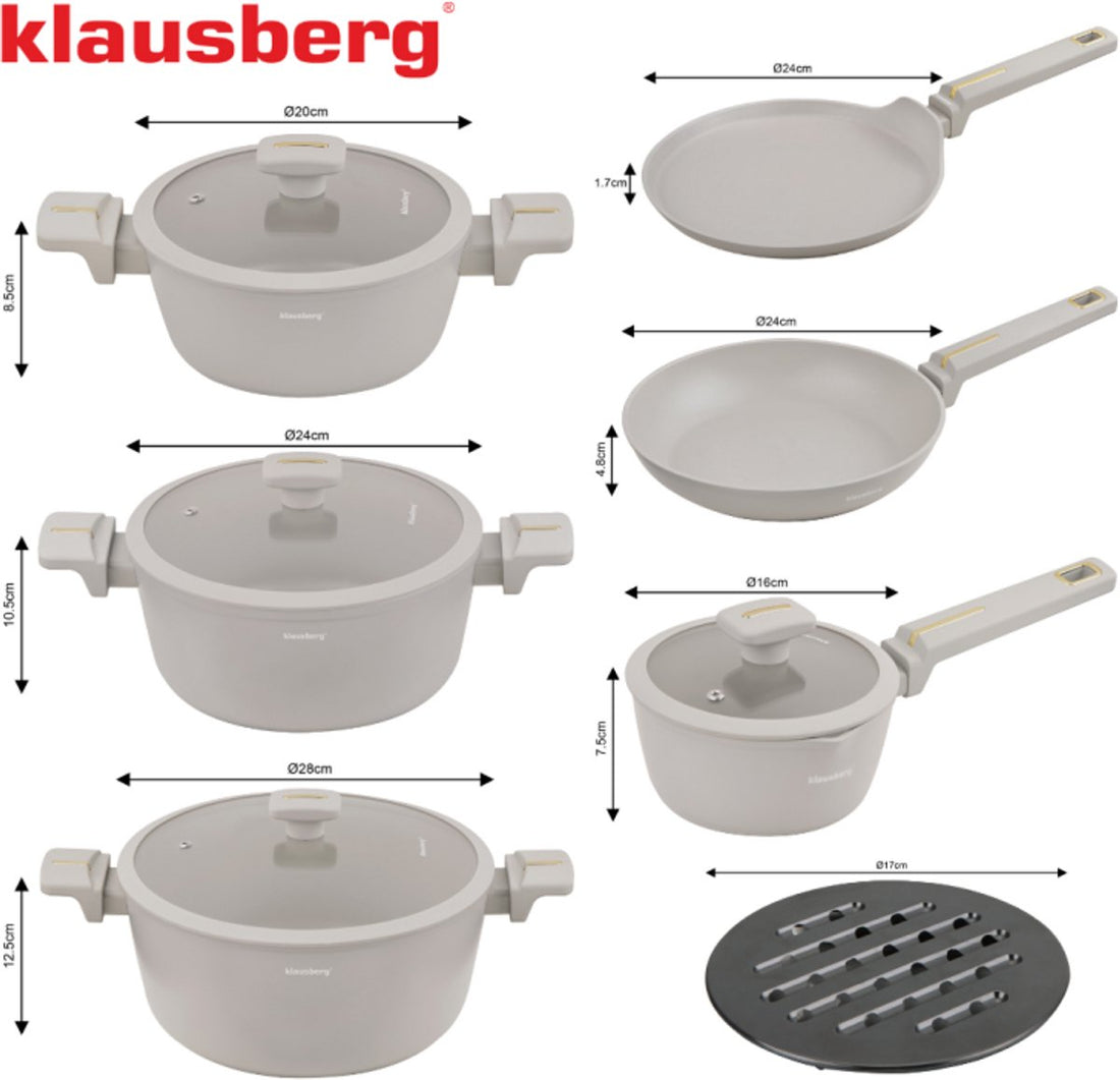 Klausberg KB-7967 Topfset | 12-teilig | Antihaftbeschichtung | Induktionsgeeignet | Beige