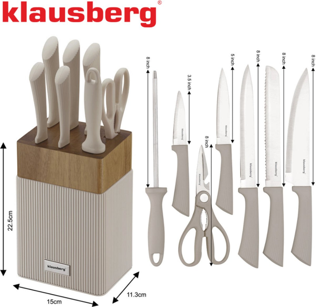 Klausberg KB-7984 messenset 8-delig – messenblok met acaciahout en slijpstaaf – foto 4