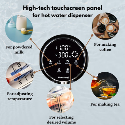 Klausberg KB7880 Hot Water Dispenser – 2,7 Liter – LED Touchbediening – Temperatuur- & Volumecontrole – 2600W - Heetwaterdispenser
