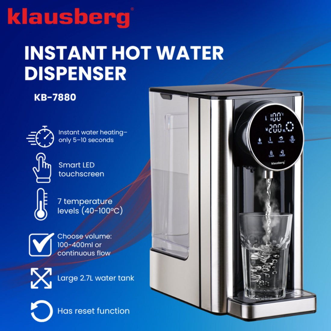 Klausberg KB7880 heetwaterdispenser – 2,7 liter, 7 temperaturen, 2600 W – foto 6