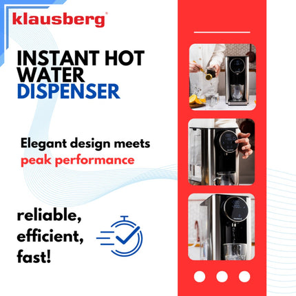 Klausberg KB7880 Hot Water Dispenser – 2,7 Liter – LED Touchbediening – Temperatuur- & Volumecontrole – 2600W - Heetwaterdispenser