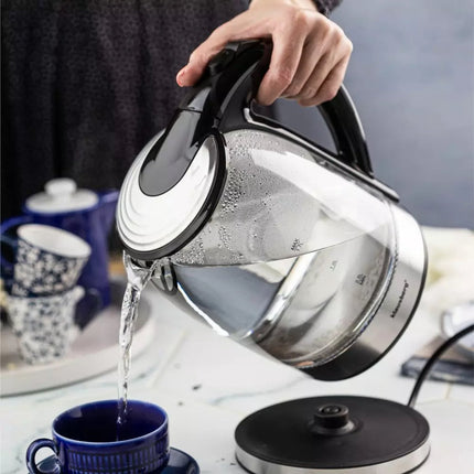 Klausberg KB7886 Elektrische Waterkoker - 1.7L, 1800W, Borosilicaatglas & RVS 304, LED Verlichting, 360° Draaibare Basis