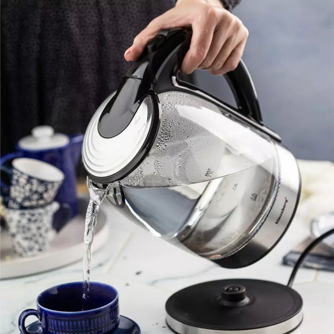Bouilloire électrique Klausberg KB7886 - 1,7 L, 1800W, verre borosilicaté & acier inoxydable 304, éclairage LED, base rotative 360°