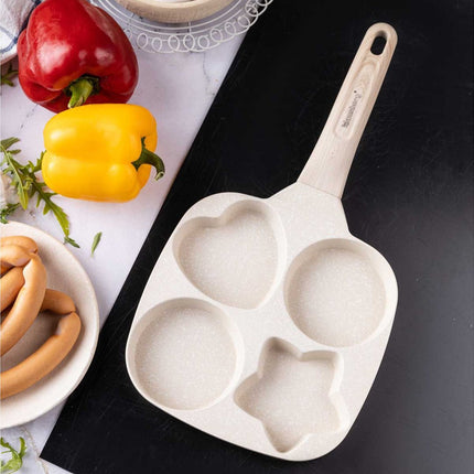 Klausberg Marmeren Eier- en Pannenkoekenpan met 4 Secties – Anti-aanbak, Creatieve Vormen, 19x19 cm