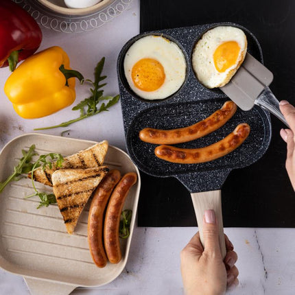 Klausberg Marmeren Pan met 3 Secties – Anti-aanbak, Grillfunctie, Geschikt voor Alle Kookplaten