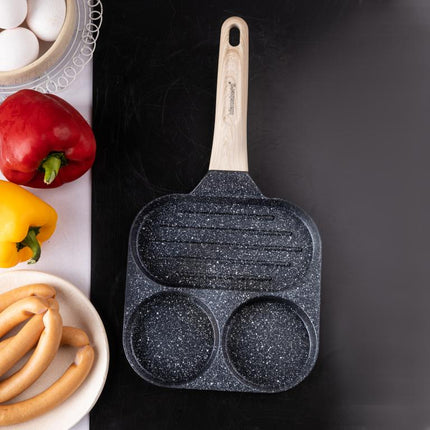 Klausberg Marmeren Pan met 3 Secties – Anti-aanbak, Grillfunctie, Geschikt voor Alle Kookplaten