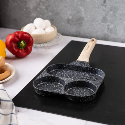 Klausberg Marmeren Pan met 3 Secties – Anti-aanbak, Grillfunctie, Geschikt voor Alle Kookplaten