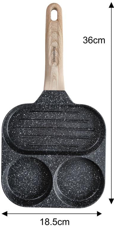 Klausberg Marmeren Pan met 3 Secties – Anti-aanbak, Grillfunctie, Geschikt voor Alle Kookplaten