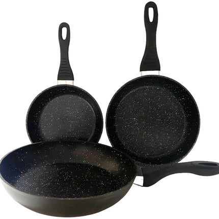 Forged Hardened Aluminium - Inductie Koekenpannenset - 3 delig - Hard Marble aantiaanbaklaag - Ø 20, 24 & 28 cm - Braadpan - PFOA-NICKEL VRIJ