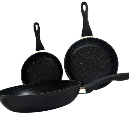 Forged Hardened Aluminium - Inductie Koekenpannenset - 3 delig - Hard Marble aantiaanbaklaag - Ø 20, 24 & 28 cm - Braadpan - PFOA-NICKEL VRIJ