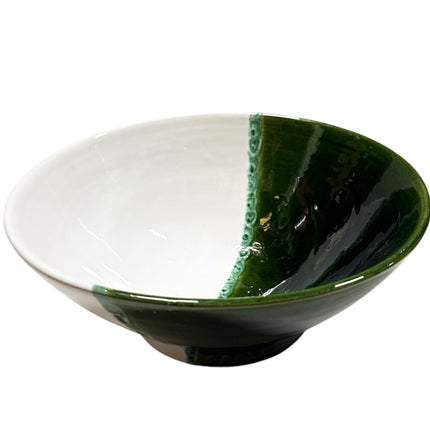 Marokkaans groen geglazuurd kommetje - 15 cm - groen-wit