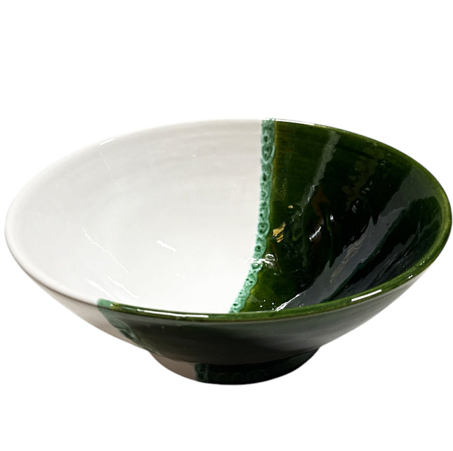 Marokkaans groen geglazuurd kommetje - 15 cm - groen-wit