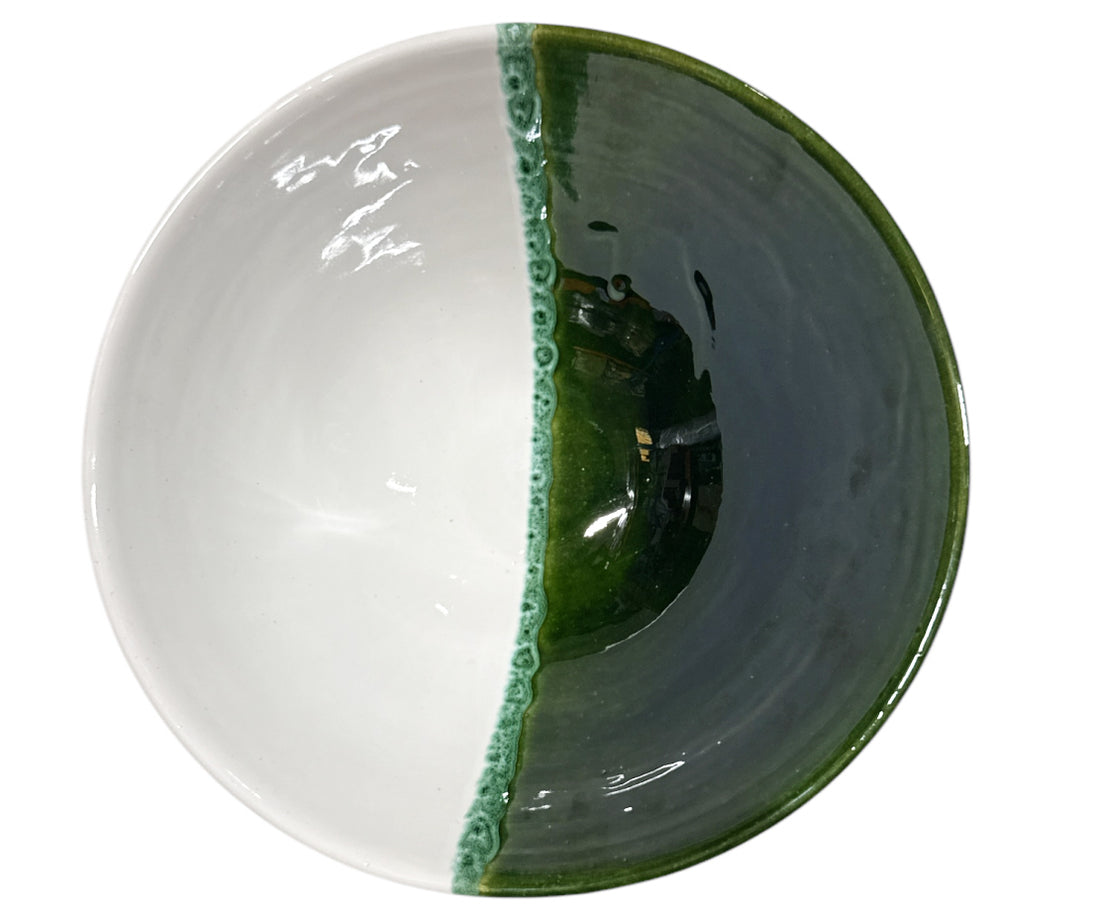 Marokkaanse geglazuurde kom groen-wit – handgemaakt aardewerk, 25 x 10 cm – foto 2