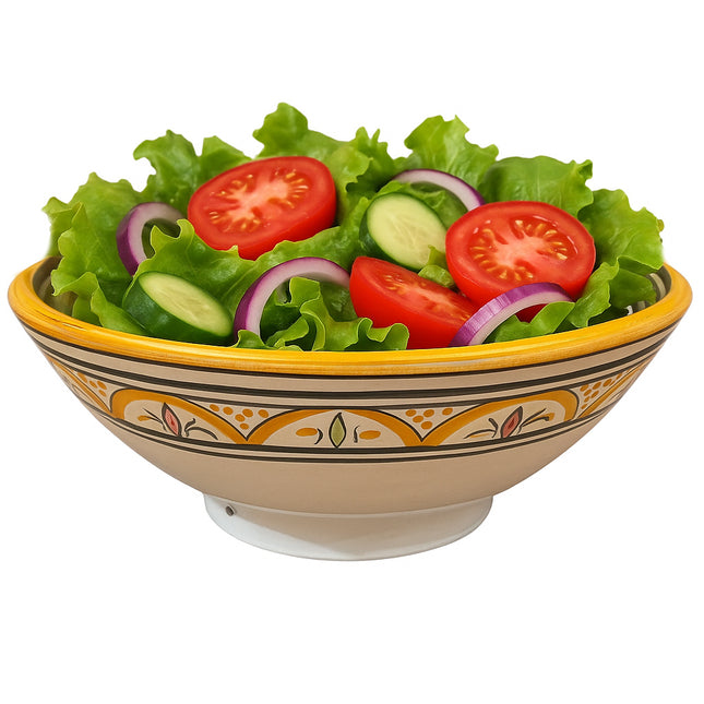 Marokkaanse Kom Ø26 cm – Handgemaakt Keramiek – Geel met Traditioneel Motief