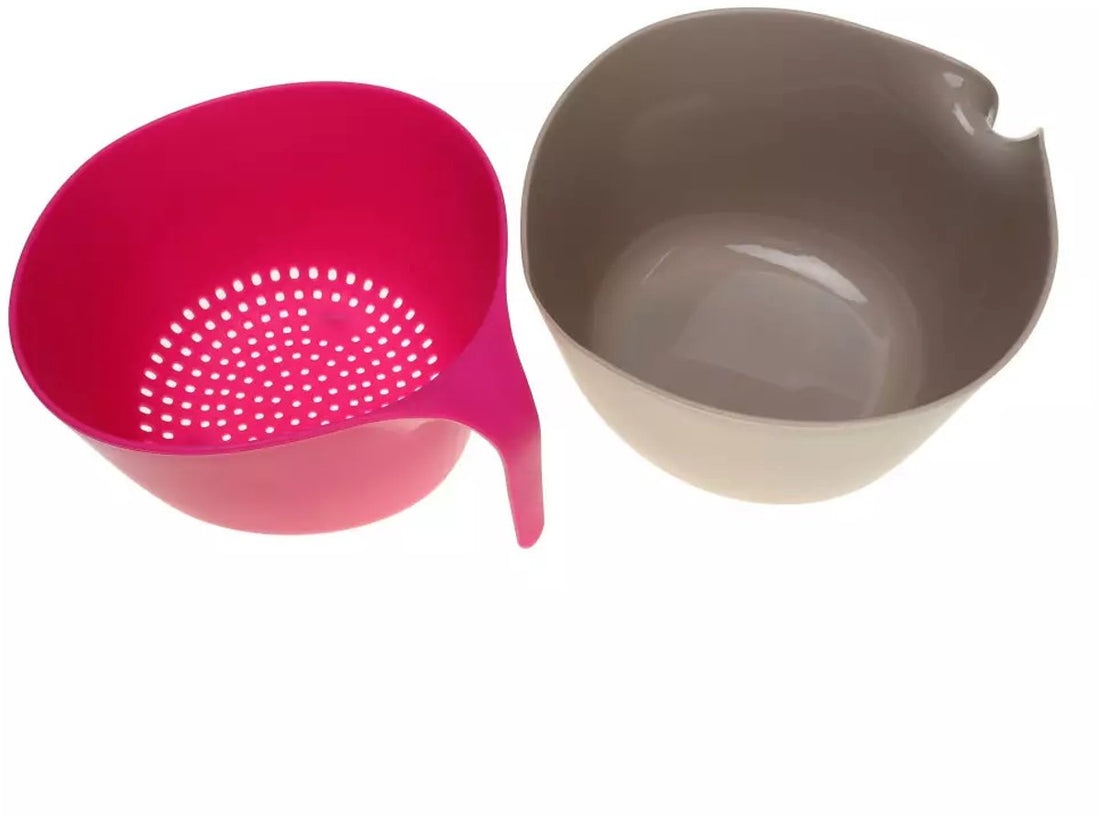Mixing Bowl and Colander Set - 4 Liters, Gray and Pink, High-Quality Plastic - Sturdy and Practical Kitchen Utensils