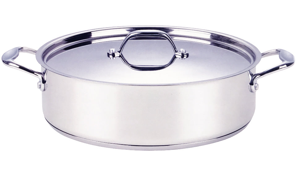 Lage RVS kookpan en braadpan, ook voor inductie – Ø 26 tot 40 cm