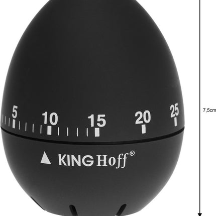 Kinghoff 1620 Mechanische Kookwekker - Zwarte Roestvrijstalen Keukenwekker (60 min) - Ei Kookwekker -
