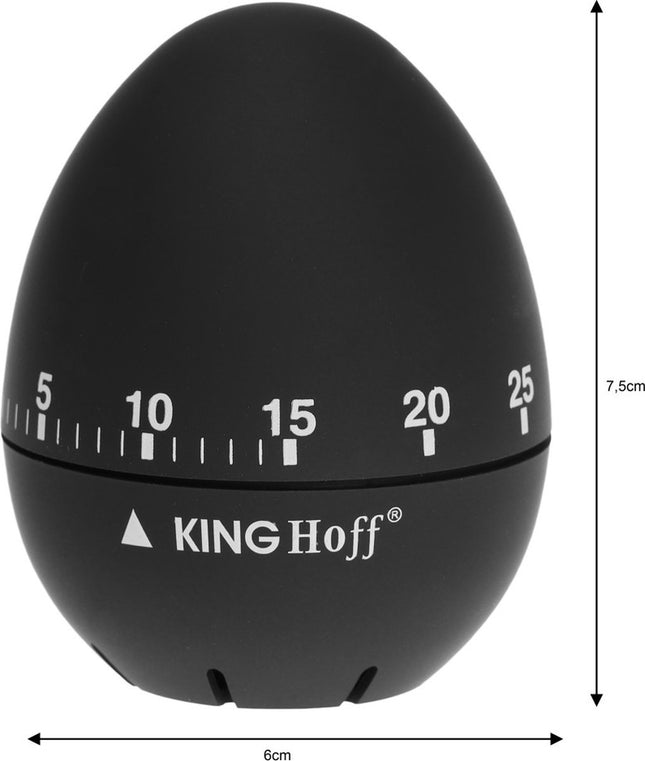 Kinghoff 1620 Mechanische Kookwekker - Zwarte Roestvrijstalen Keukenwekker (60 min) - Ei Kookwekker -