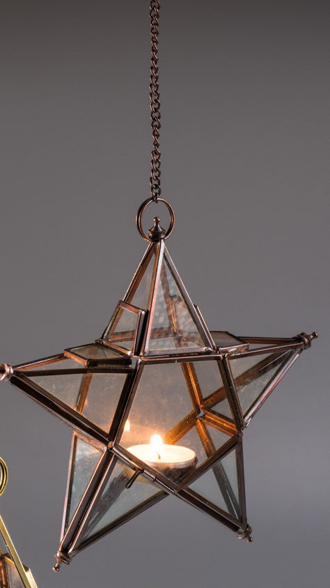 Lanterne suspendue étoile en verre recyclé transparent