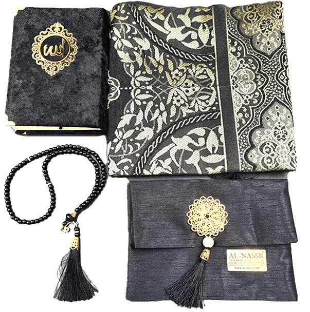 Koran geschenkset van fluweel – islamitisch cadeau met gebedskleed en tasbih – foto 4