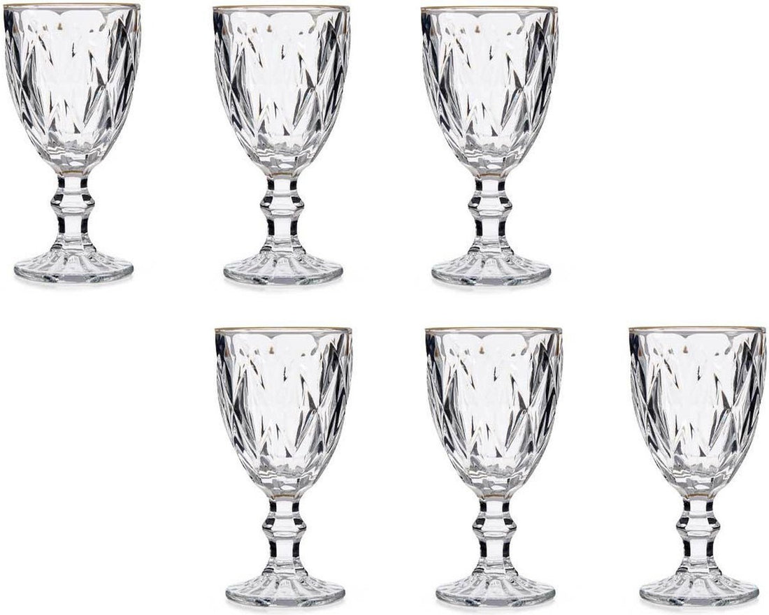 6x - crystal look stemmed glasses - gold rim - 330 ml