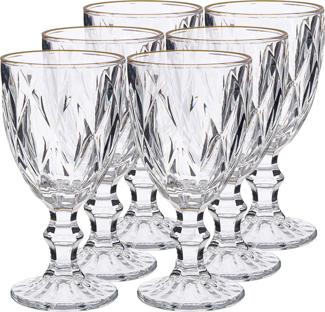 6x - crystal look stemmed glasses - gold rim - 330 ml