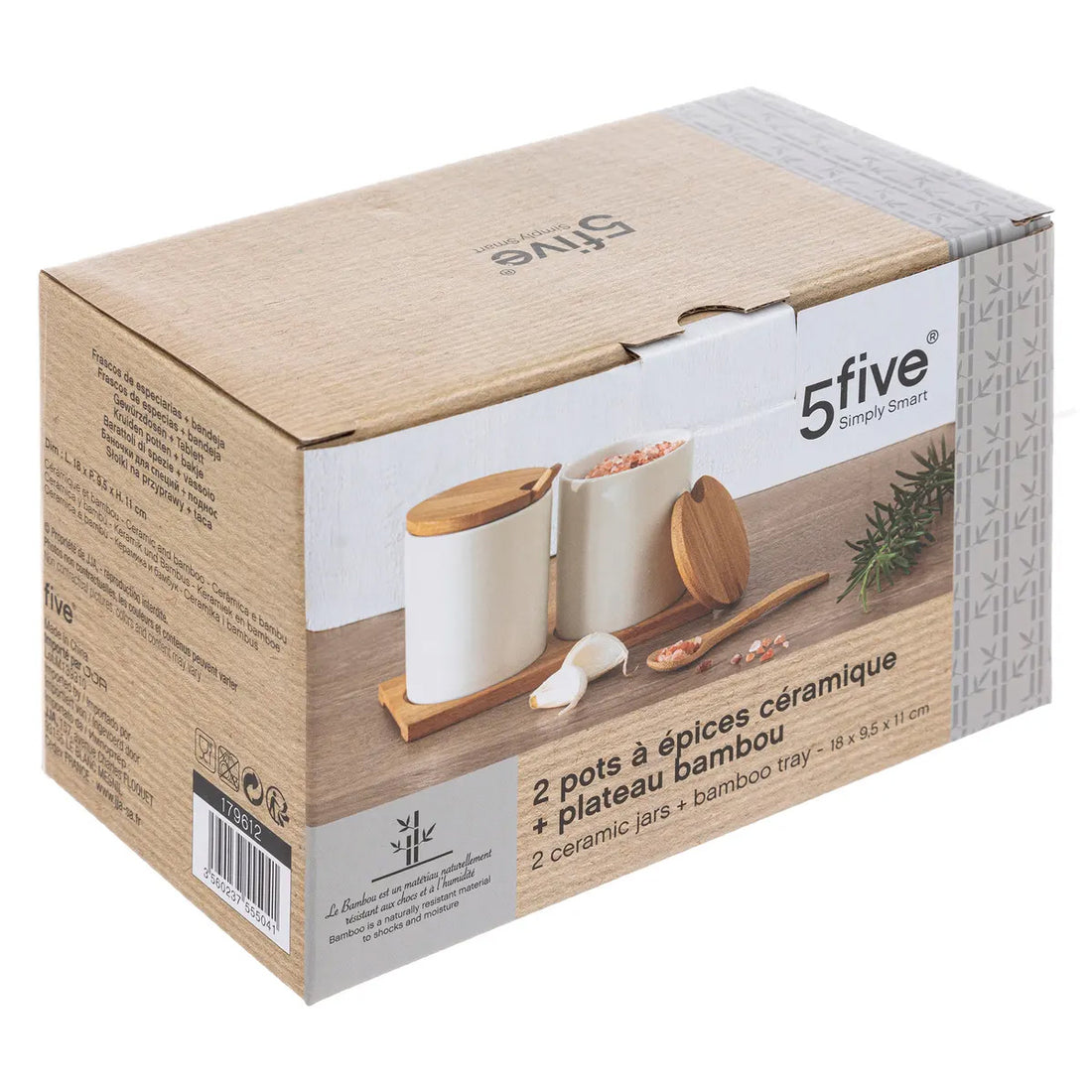 Pots à sucre - Pots à épices avec cuillère - avec couvercle et support en bambou